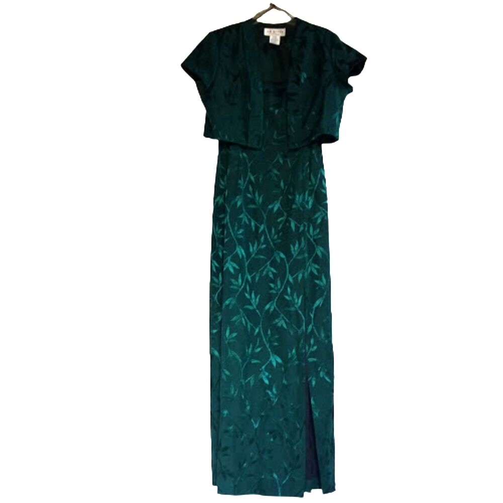 JR Nites by Caliendo 2 pc dress women Plus 14 Green Leaf  Bolero